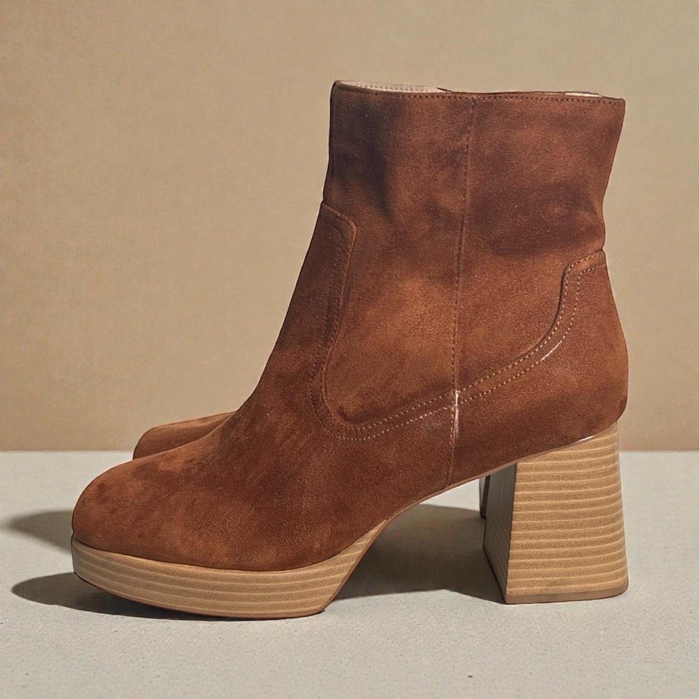 BP Keyla Platform Block Heel Square Toe Faux Suede Ankle Boots Women’s Size 11